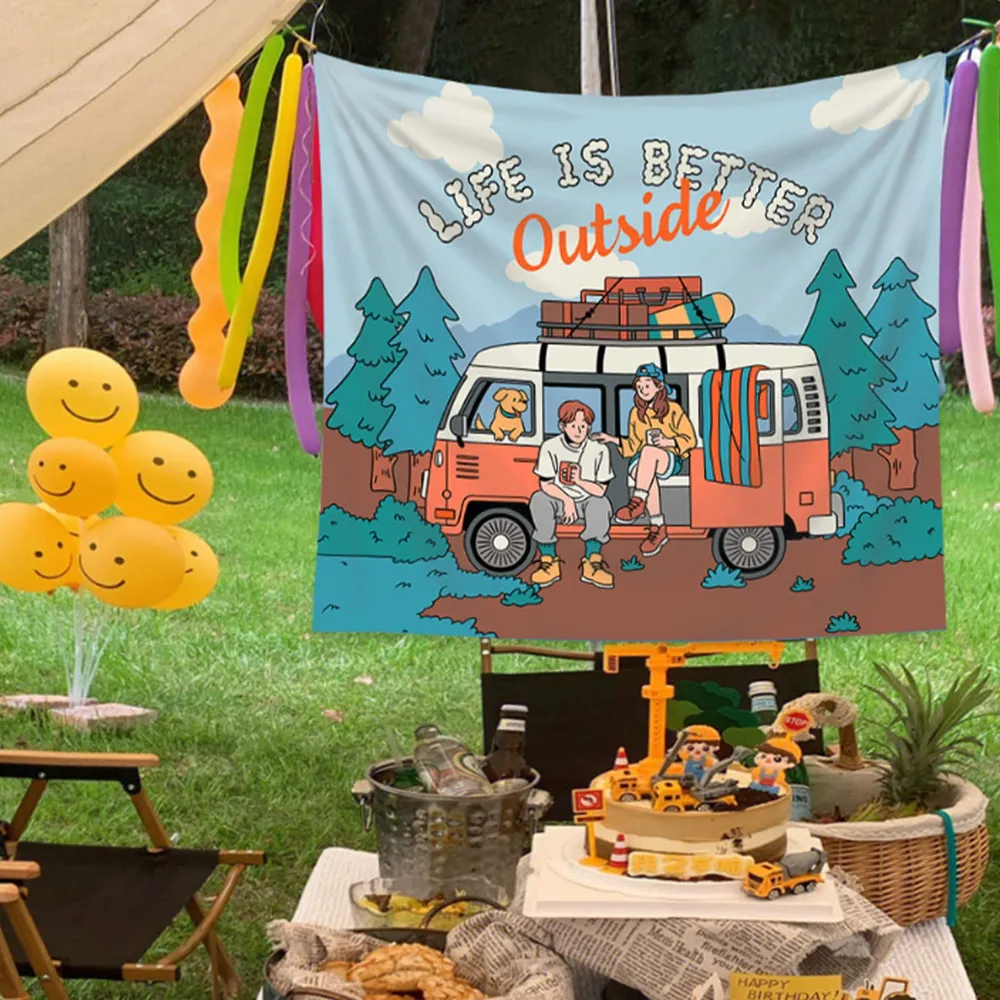 Tapestry Camper Van Retro, Hia - Outdoor Adventure Background ulasan dan harga