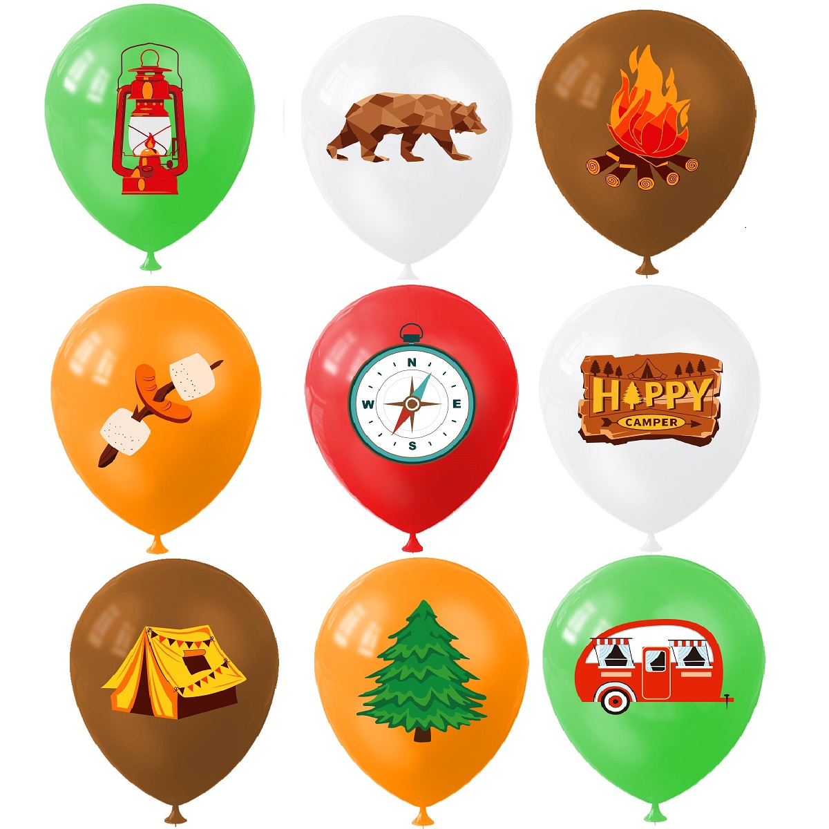 9 Buah Balon Berkemah Bahagia, - Outdoor Adventure Birthday Party ulasan dan harga